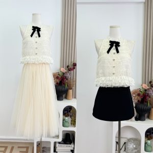 Layered Shimmer Organza Velvet Bow Sleeveless Top