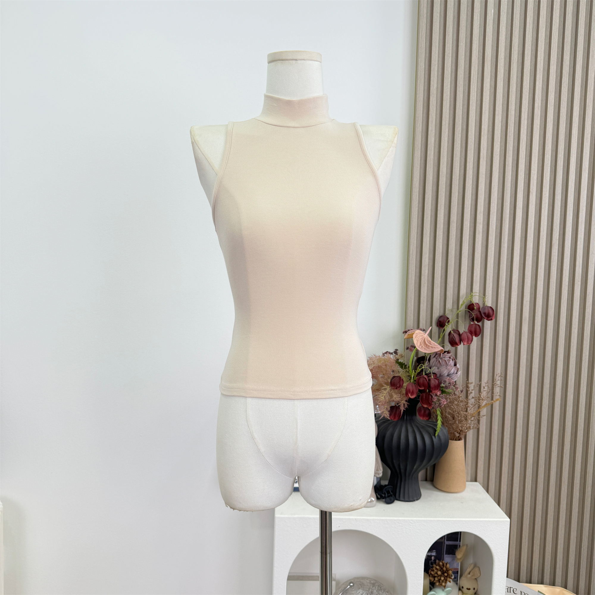Cher Ribbed Knit Half Turtleneck Sleeveless Tank Top for Women Summer Slim Fit Base Layer - Image 2