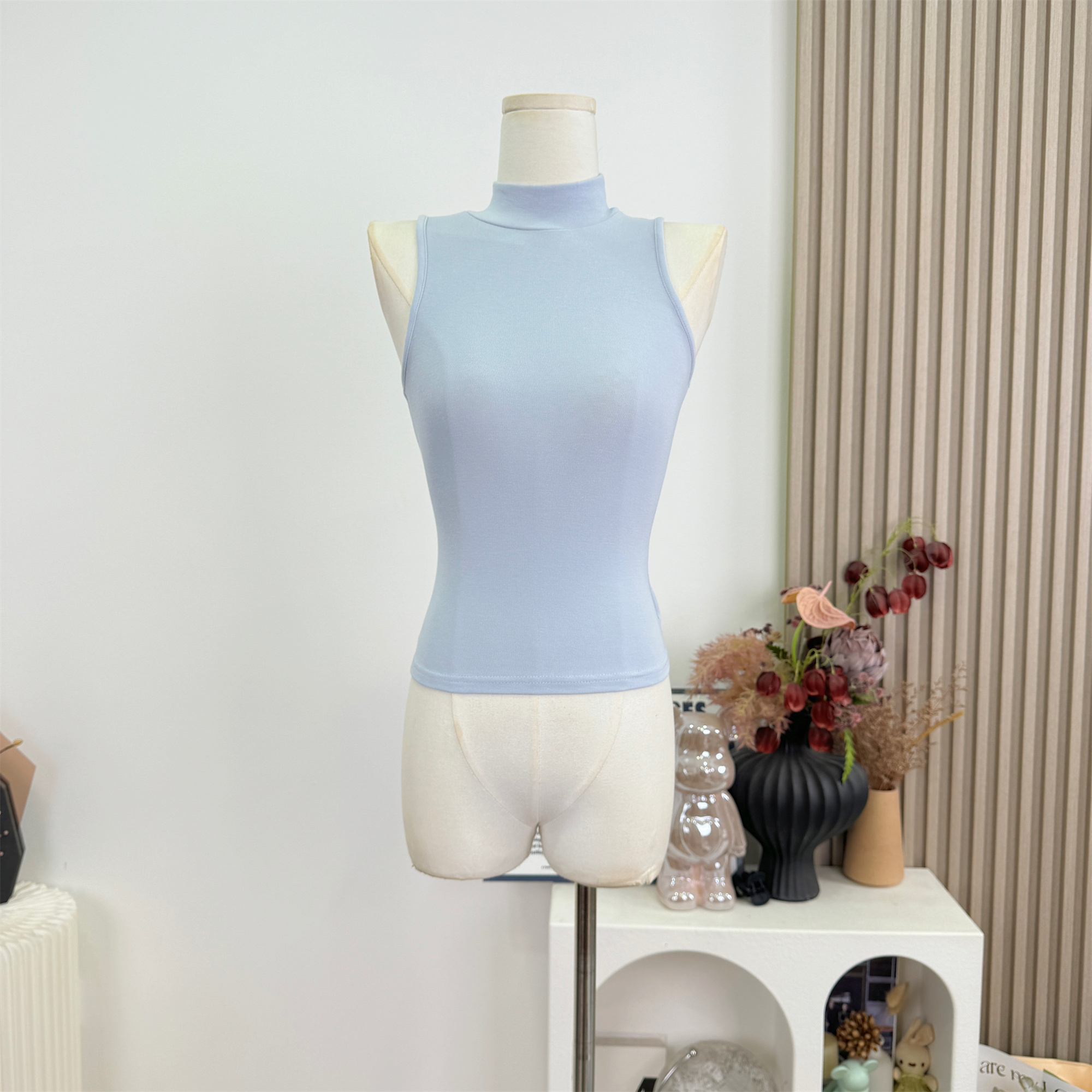 Cher Ribbed Knit Half Turtleneck Sleeveless Tank Top for Women Summer Slim Fit Base Layer - Image 4