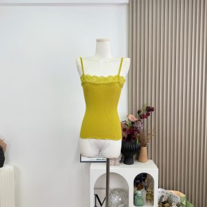 Kiwi Green Knit Camisole Tank Top for Women Slimming Fit