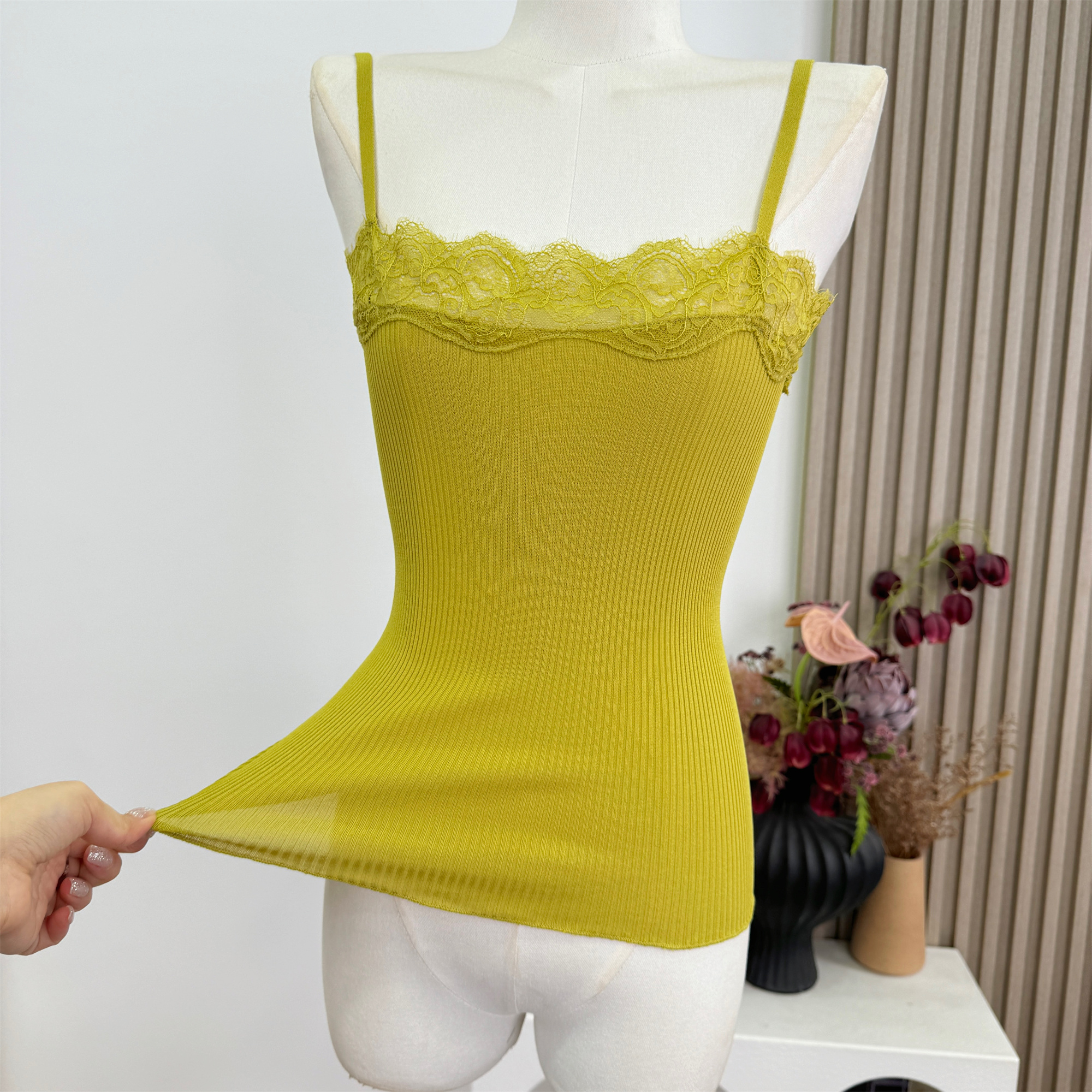 Kiwi Green Knit Camisole Tank Top for Women Slimming Fit - Image 2
