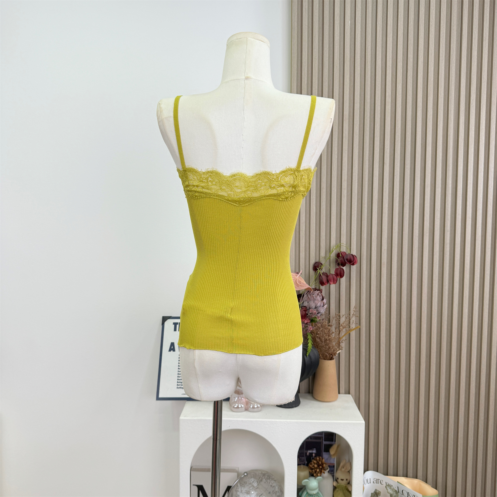 Kiwi Green Knit Camisole Tank Top for Women Slimming Fit - Image 4
