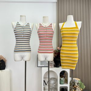 Striped Knit Cami Top and Vest Set for Women