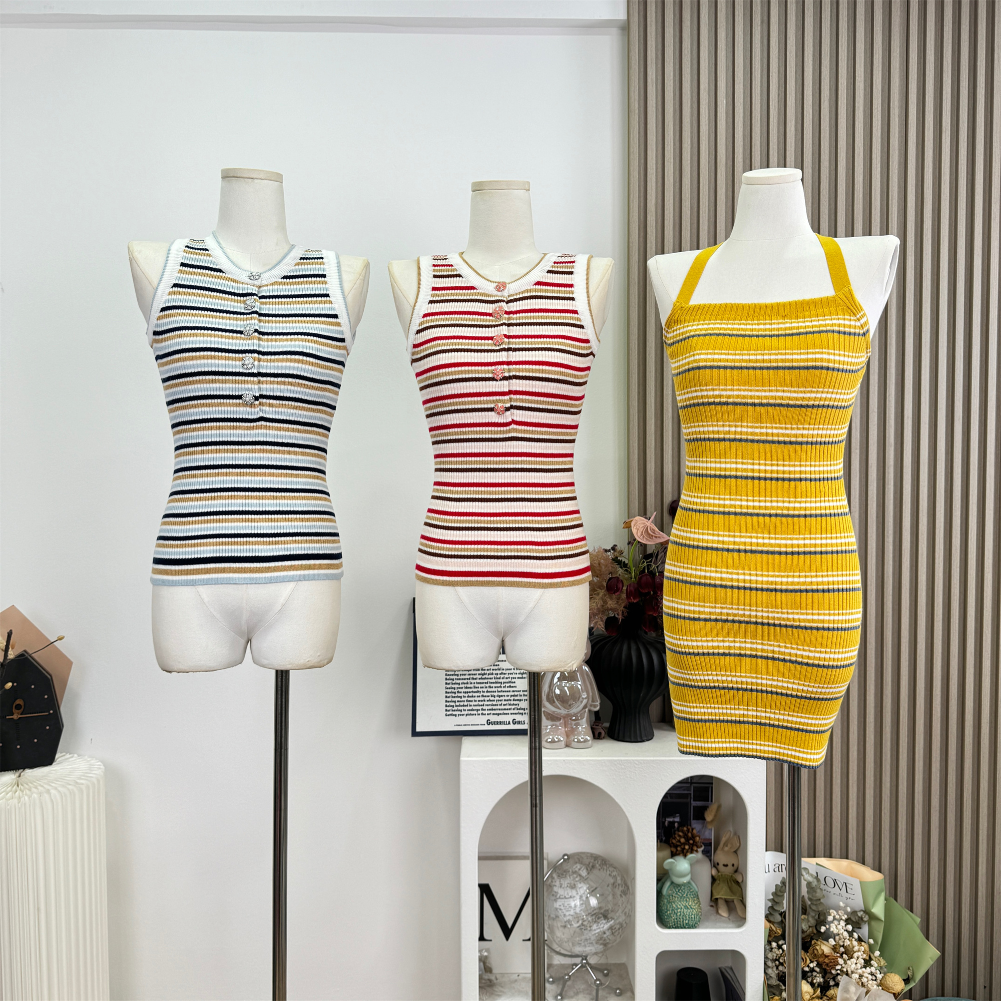 Striped Knit Cami Top and Vest Set for Women