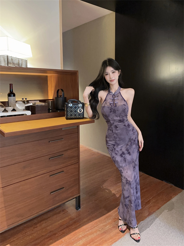 New Chinese Style Low-Cut Mesh Off-Shoulder Bodycon Dress - Image 2