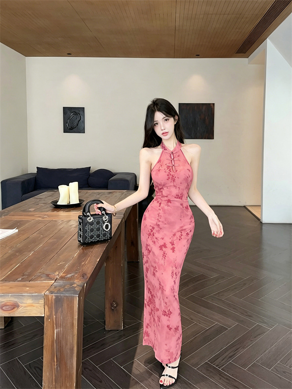 New Chinese Style Low-Cut Mesh Off-Shoulder Bodycon Dress - Image 3