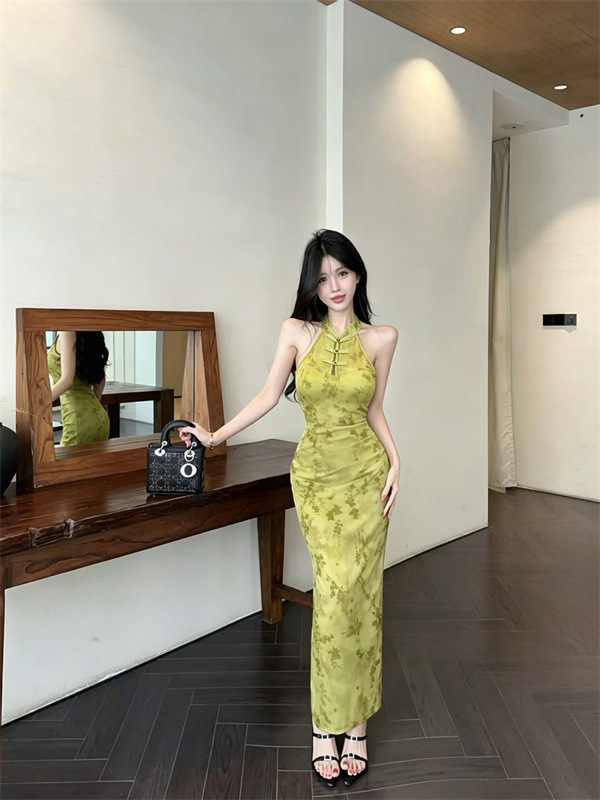 New Chinese Style Low-Cut Mesh Off-Shoulder Bodycon Dress - Image 4