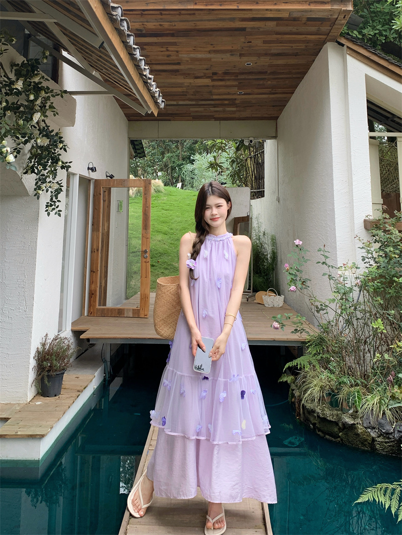 Elegant Halter Butterfly Dress Summer 2026 New Women's Vacation Long Dress - Image 3