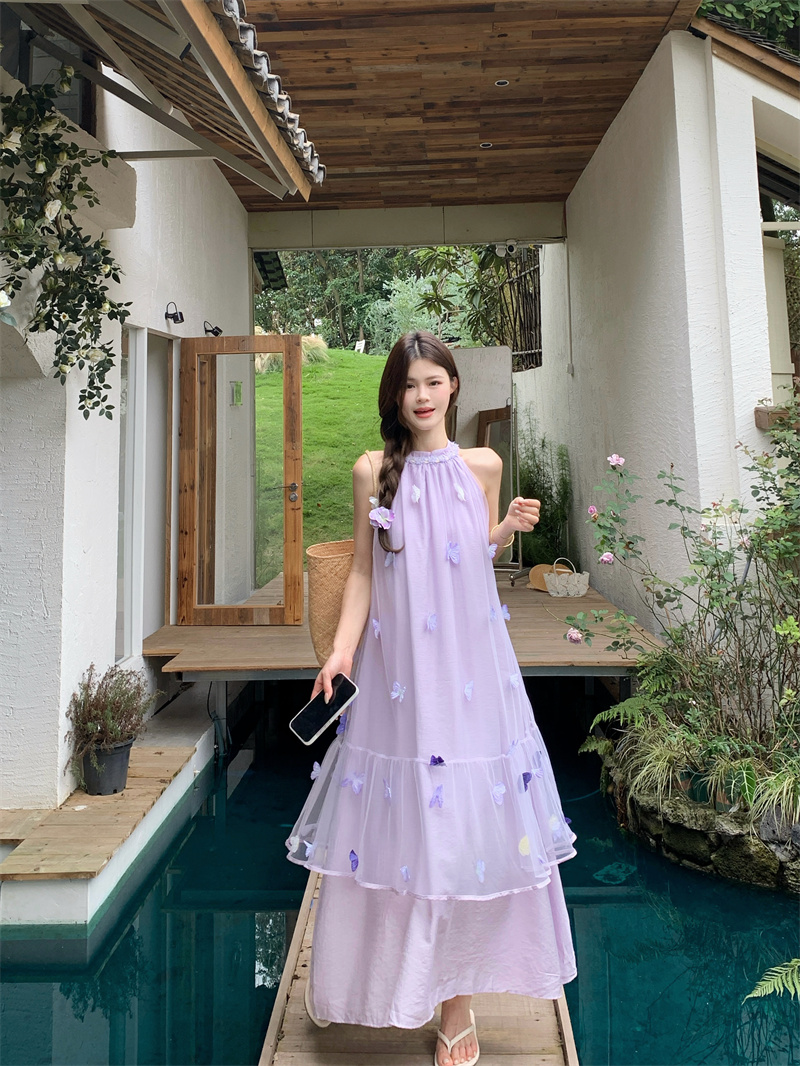 Elegant Halter Butterfly Dress Summer 2026 New Women's Vacation Long Dress - Image 4