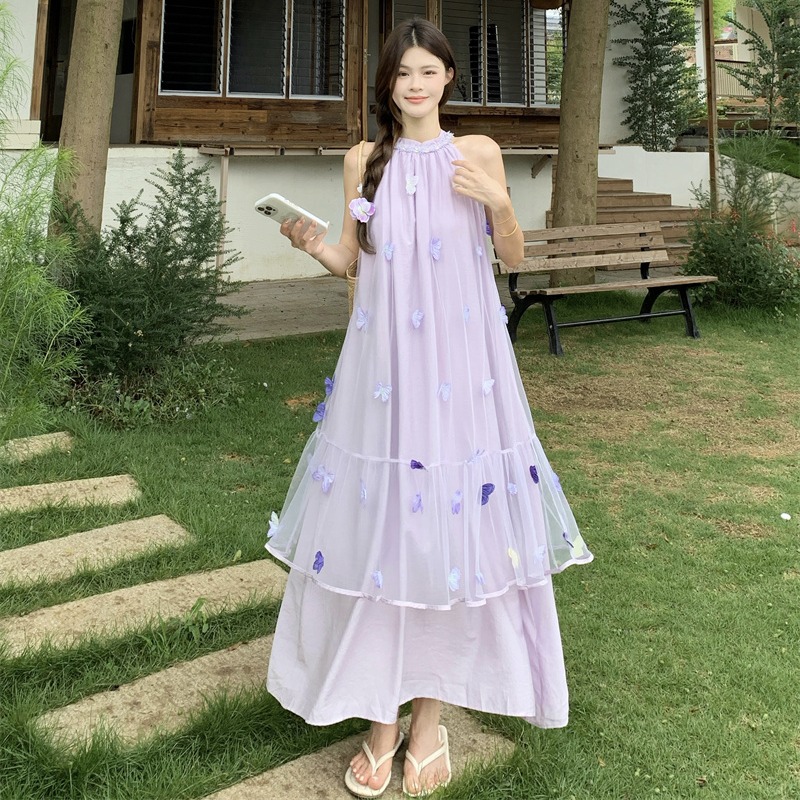 Elegant Halter Butterfly Dress Summer 2026 New Women's Vacation Long Dress - Image 5