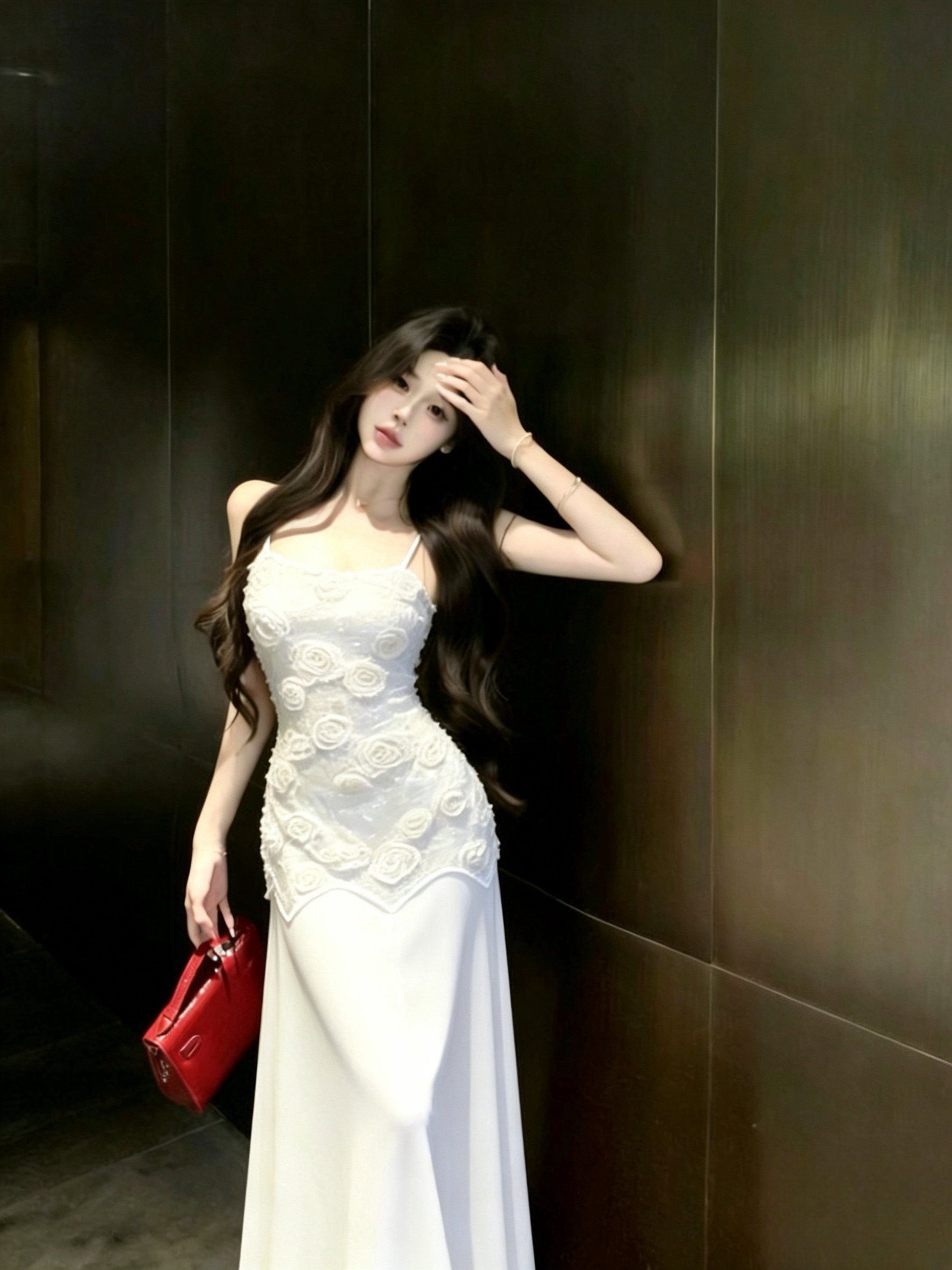 French Style Elegant 3D Floral Beige Cami Dress Summer Beach Vacation Long Dress - Image 2