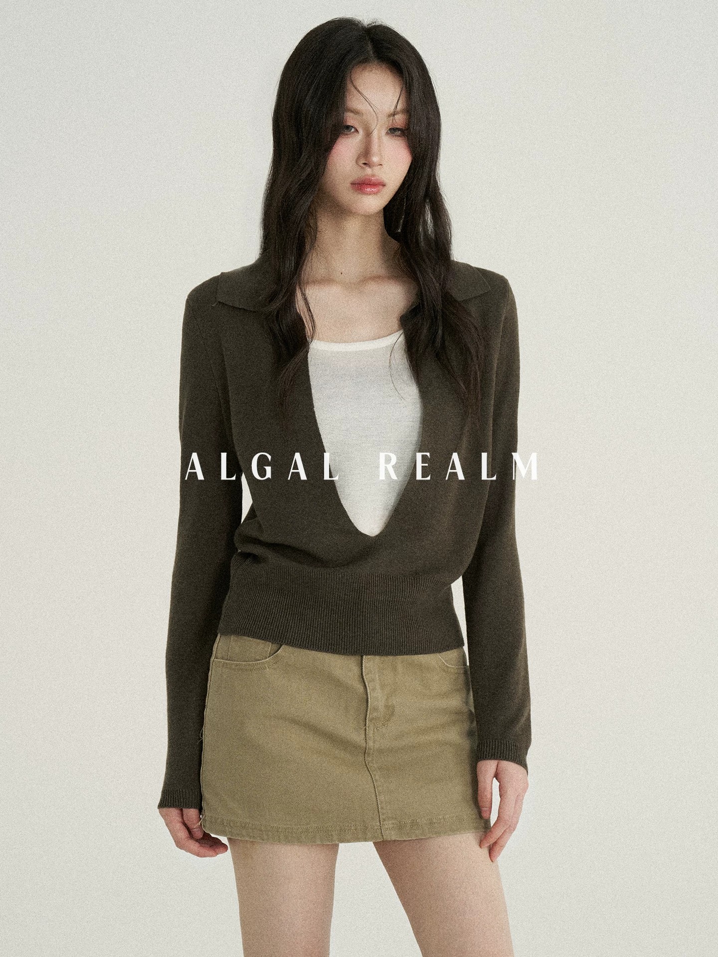 Quality Faux Two-Piece Lapel Knit Sweater Top for Women Spring and Autumn