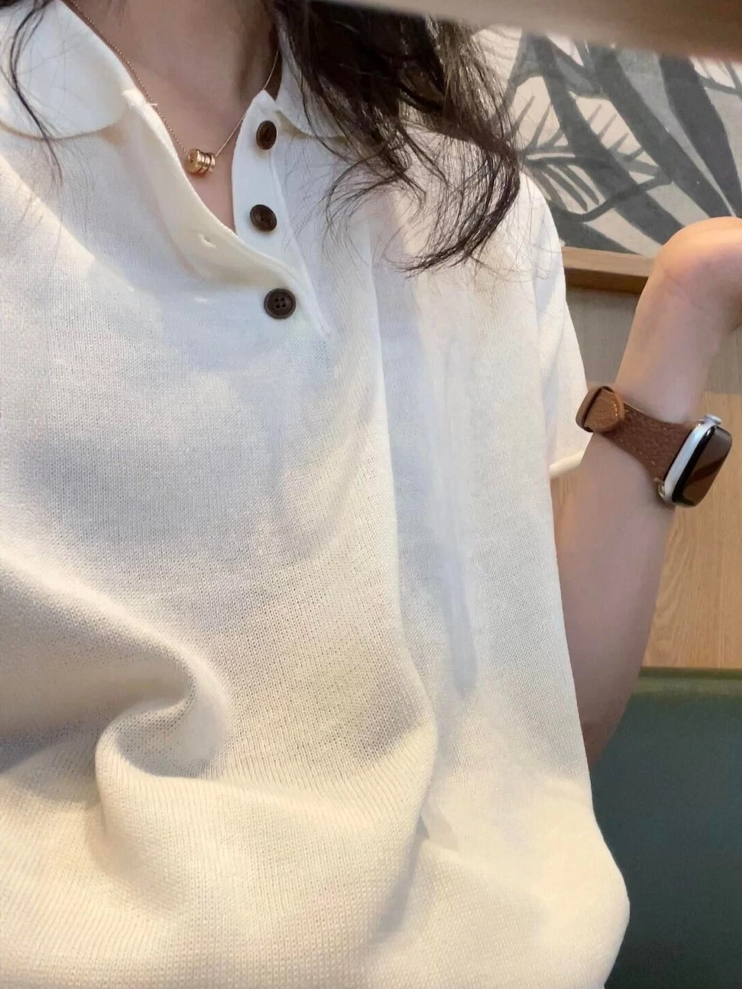 Women's Short Sleeve Knit Polo Shirt Summer Loose Simple Button Top T-Shirt - Image 3