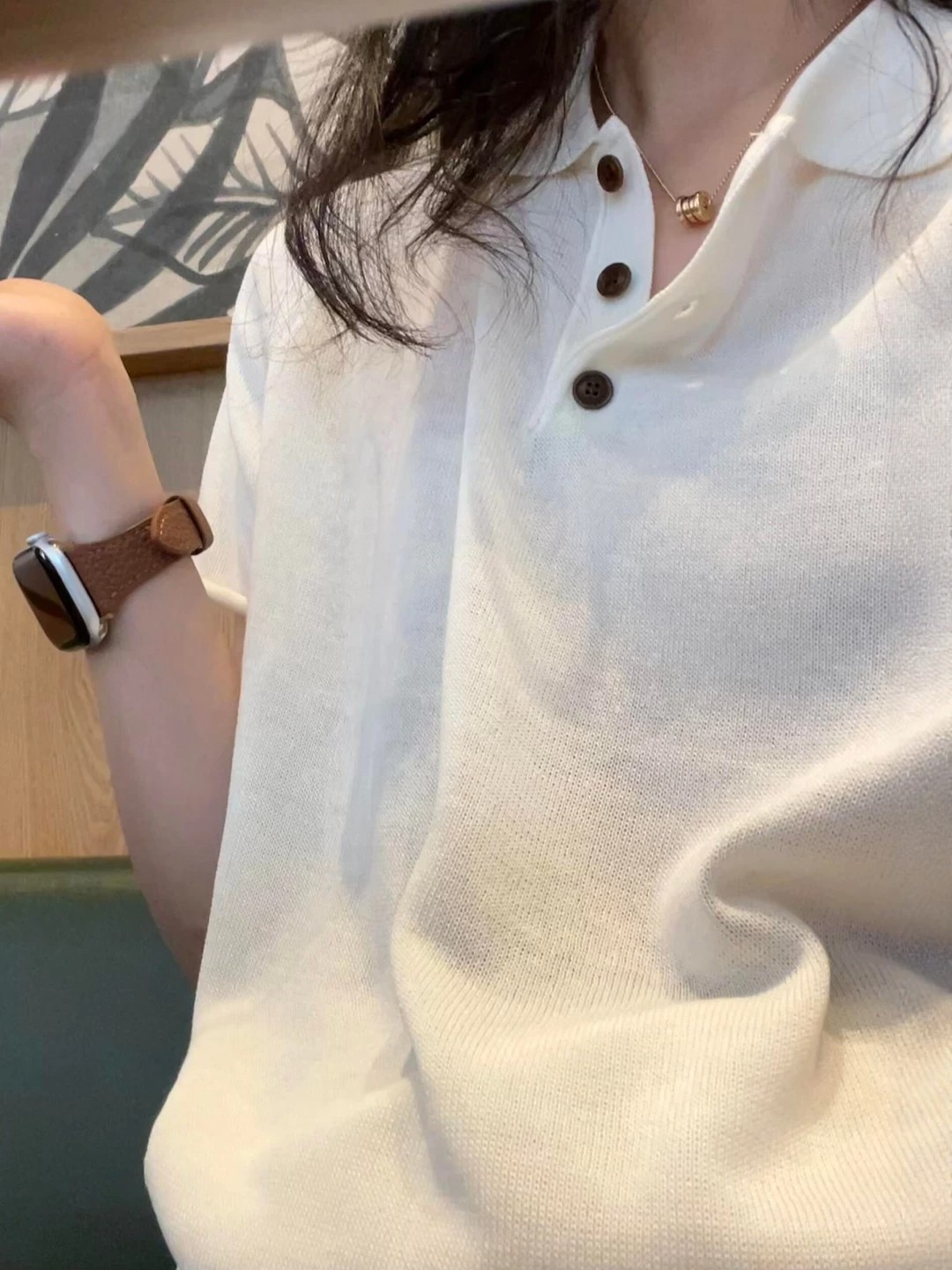 Women's Short Sleeve Knit Polo Shirt Summer Loose Simple Button Top T-Shirt - Image 4