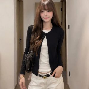 Women's Color Block Faux Two Piece Knit Top Casual Early Autumn Pullover