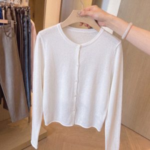 Women's Long Sleeve Knit Cardigan Top Early Autumn Casual