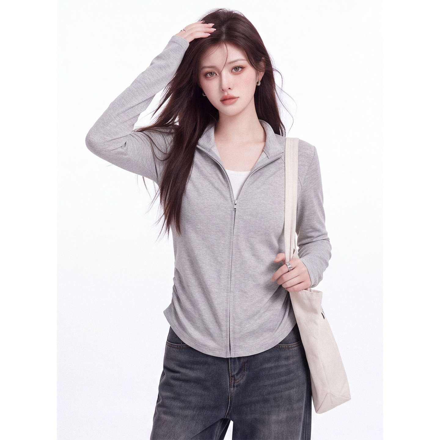 Women's Cardigan-Look Fake Two-Piece Crew Neck Long Sleeve T-Shirt Fall Slim Fit Base Layer