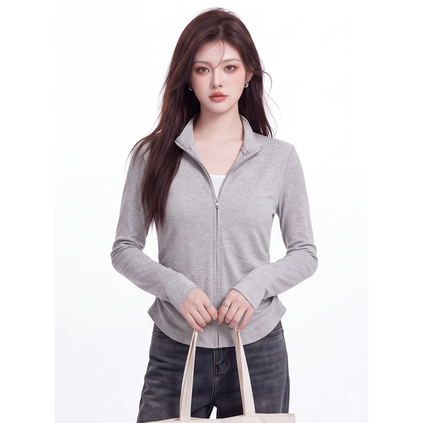 Women's Cardigan-Look Fake Two-Piece Crew Neck Long Sleeve T-Shirt Fall Slim Fit Base Layer - Image 2