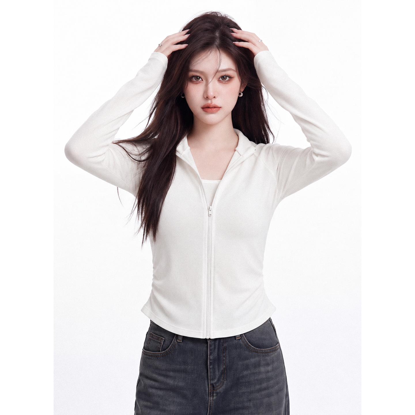 Women's Cardigan-Look Fake Two-Piece Crew Neck Long Sleeve T-Shirt Fall Slim Fit Base Layer - Image 4