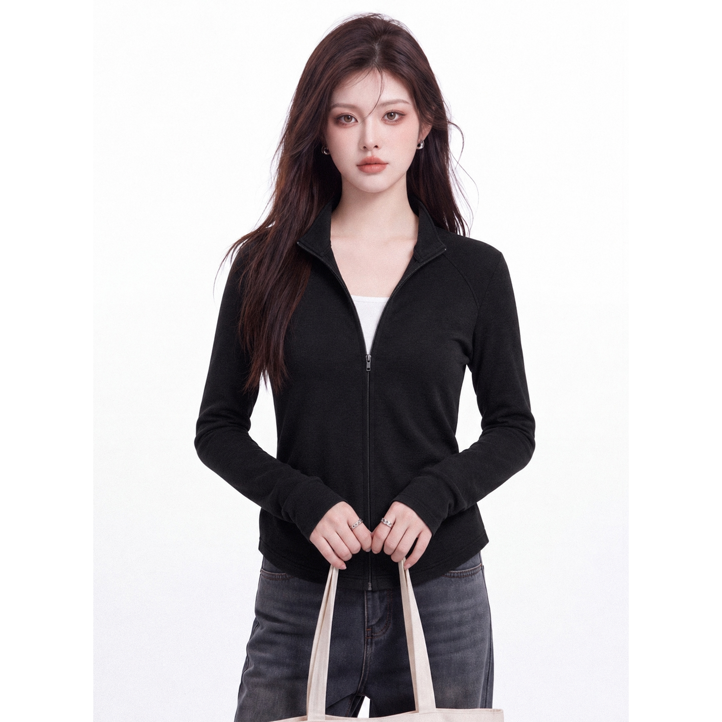 Women's Cardigan-Look Fake Two-Piece Crew Neck Long Sleeve T-Shirt Fall Slim Fit Base Layer - Image 5