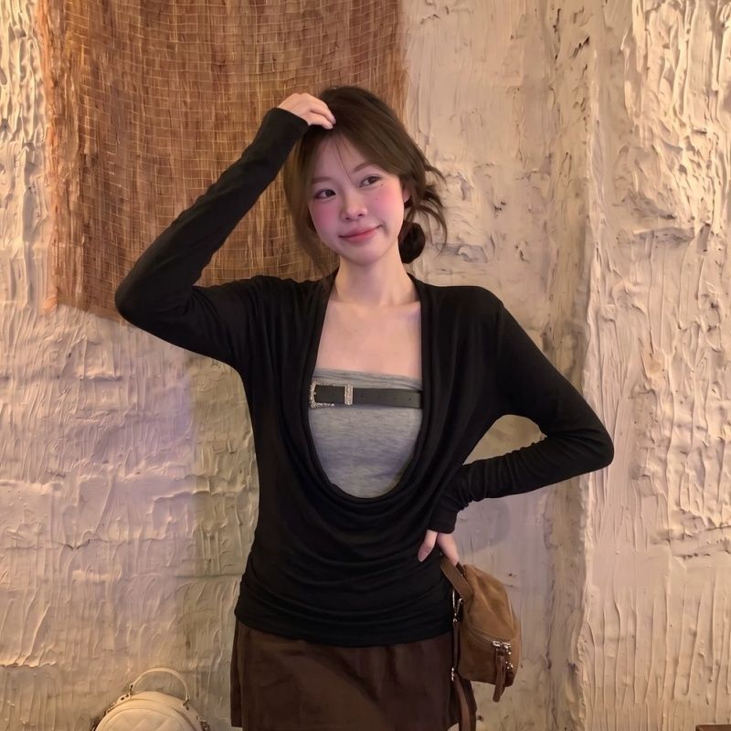 Women's Two-Piece Long Sleeve Top Set Slim Fit Korean Style - Style b91626