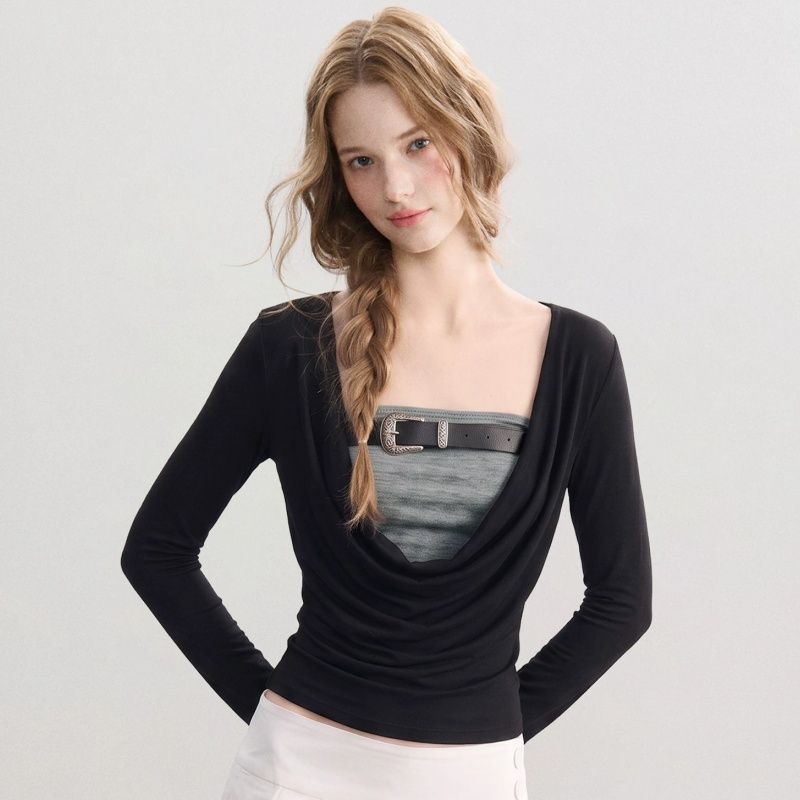 Women's Two-Piece Slim Fit Long Sleeve Top Set Korean Style - Style 41f233