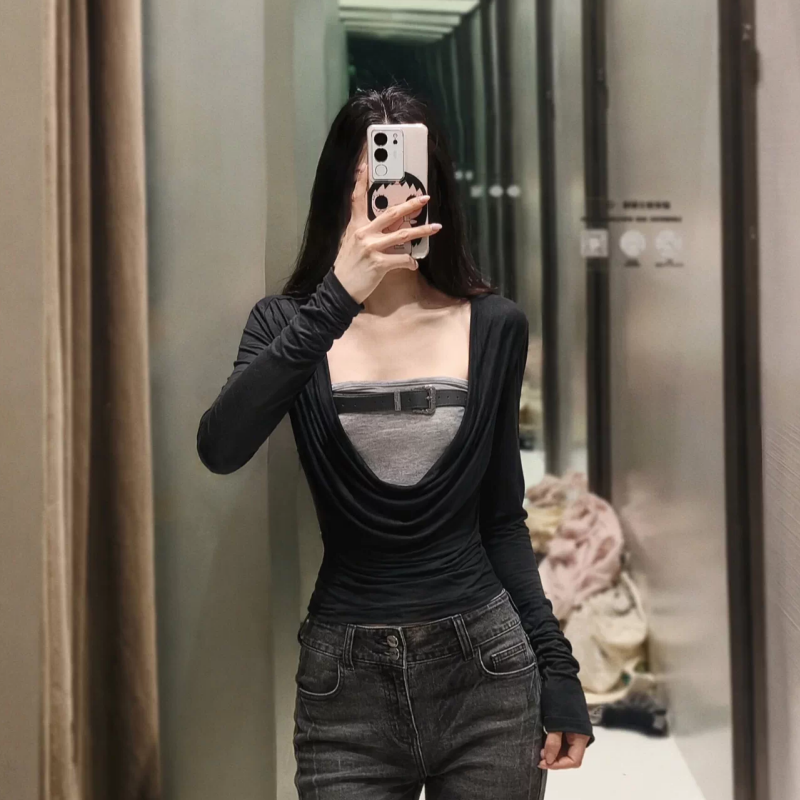 Women's Two-Piece Long Sleeve Top Set Slimming Korean Style - Image 4