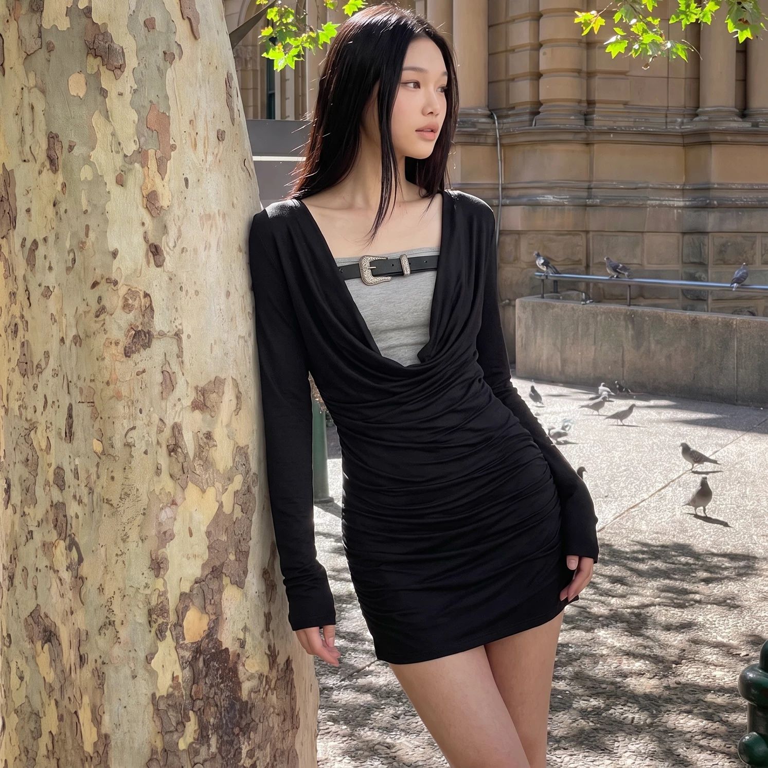 Women's Two-Piece Slimming Long-Sleeve T-Shirt Set Korean Style - Image 2