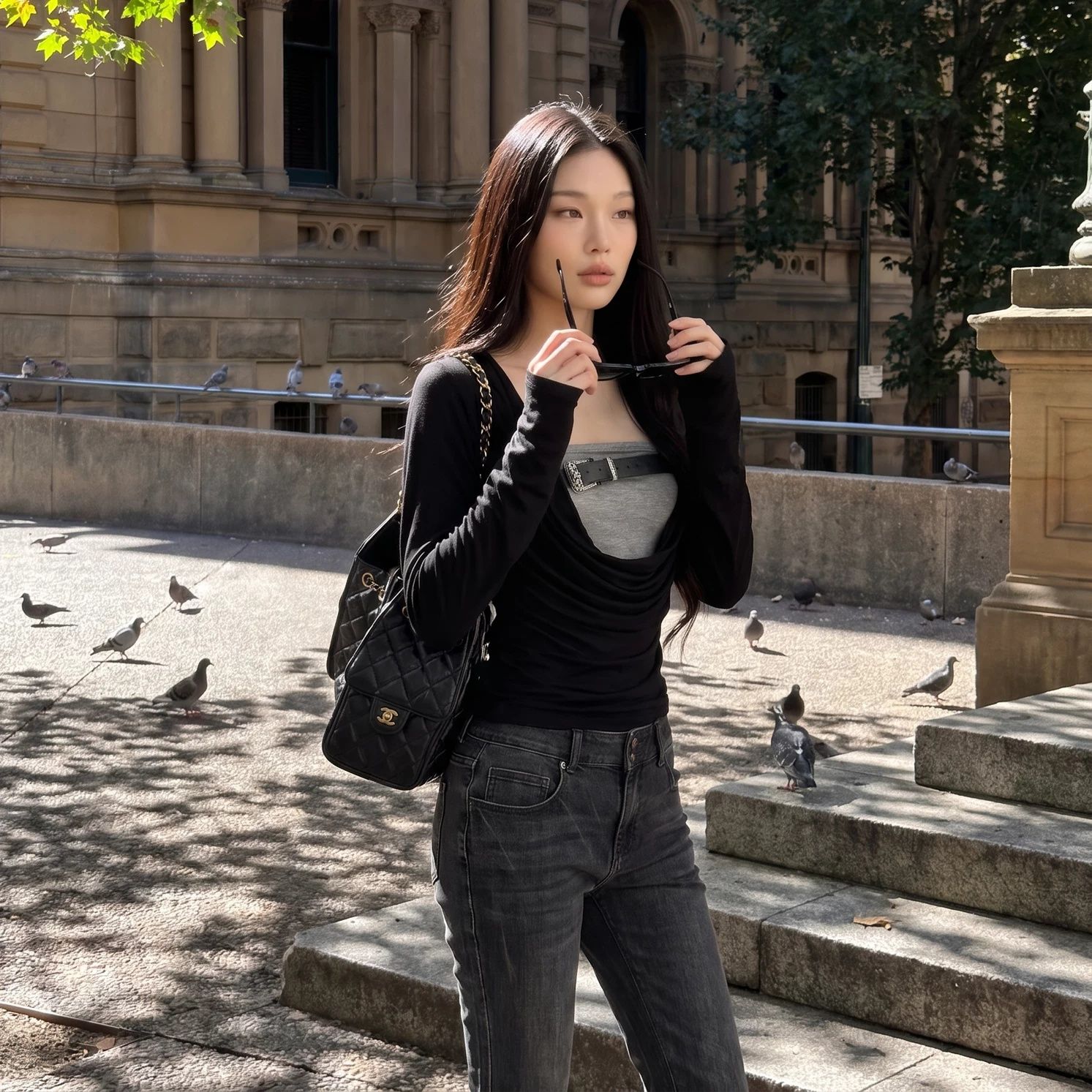 Women's Two-Piece Slimming Long-Sleeve T-Shirt Set Korean Style - Image 3