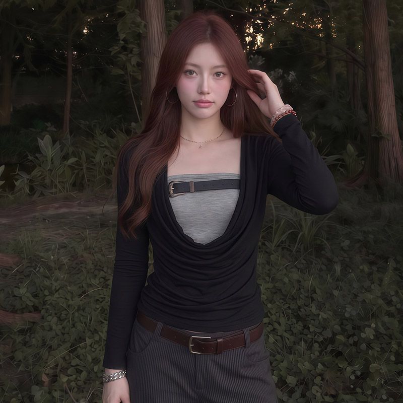 Women's Two-Piece Slim Fit Long Sleeve Top Set Korean Style - Style 41fb0f - Image 2