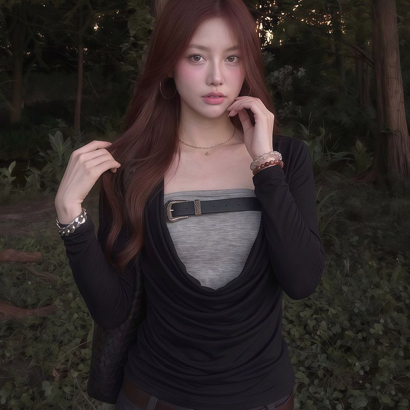 Women's Two-Piece Slim Fit Long Sleeve Top Set Korean Style - Style 41fb0f - Image 3