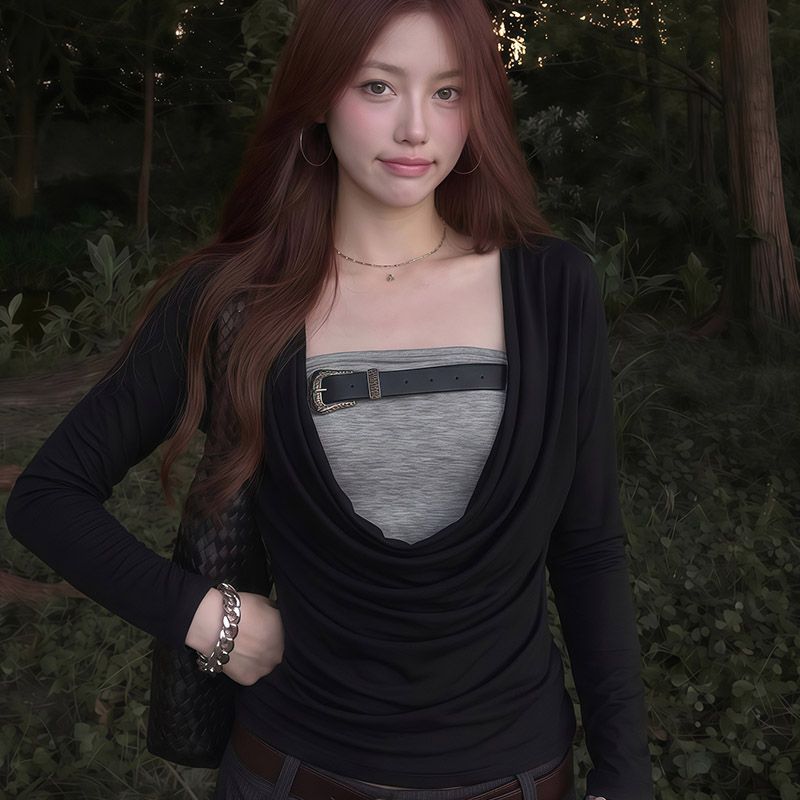 Women's Two-Piece Slim Fit Long Sleeve Top Set Korean Style - Style 41fb0f - Image 4
