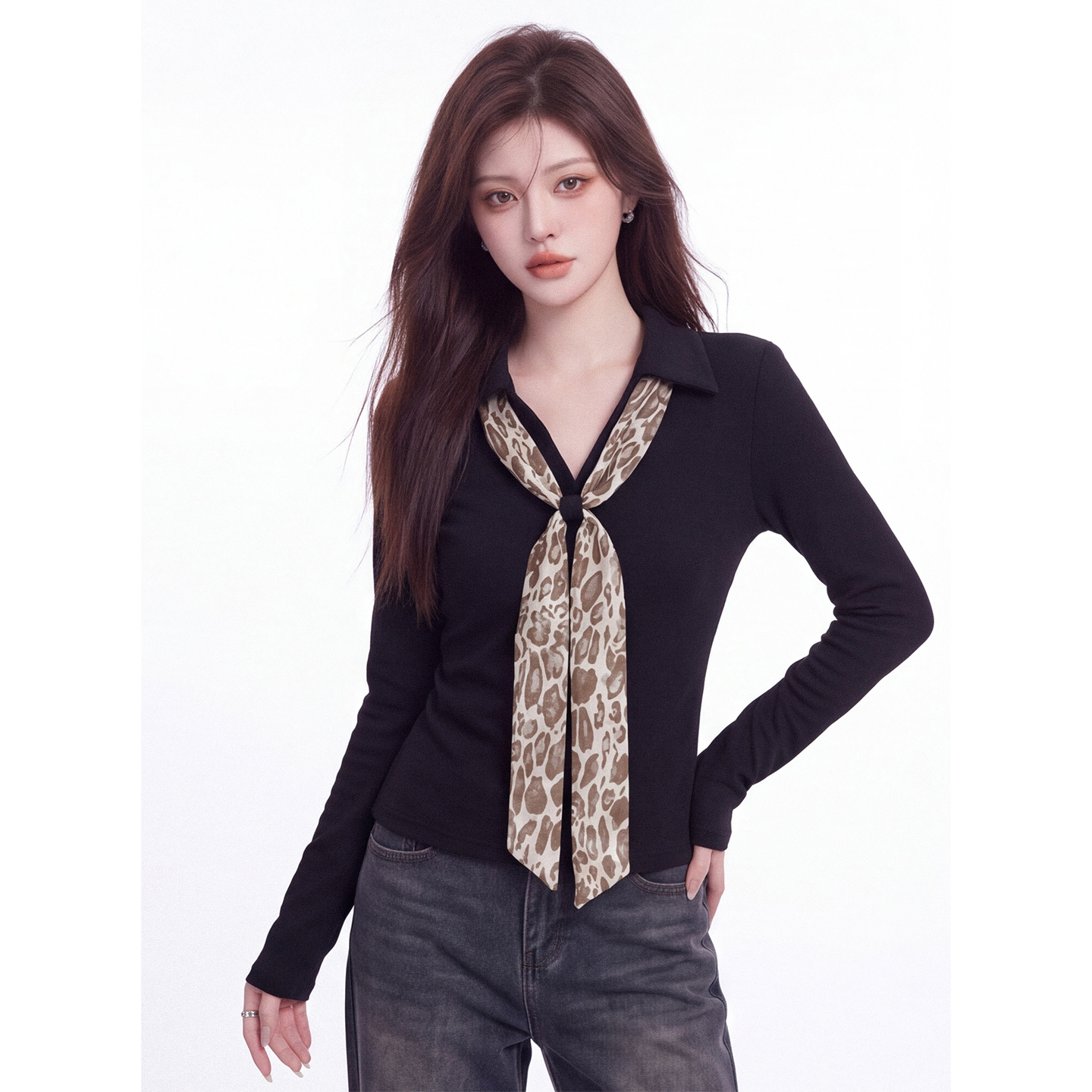 Korean Style V-Neck Long Sleeve Polo T-Shirt for Women Autumn 2026 Slim Fit Base Layer - Image 3